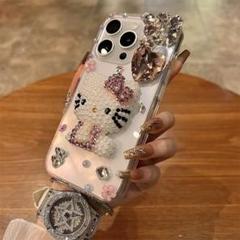 iphone16ケース　キラキラ　デコパーツ　パール　キティ　猫　ピンク