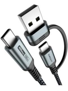 2in1 USB C ケーブル 1M PD対応 100W急速充電 USB C
