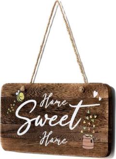木製サイン「Home Sweet Home」ファームハウス風デコ15x30cm