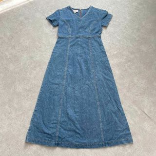 美品 ローラアシュレイ デニム ロングワンピース Aライン コットン ジップ