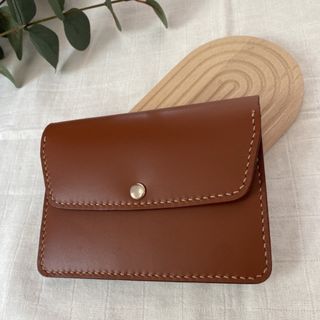 本革 ハンドメイド コンパクト財布 お札入れ 茶 手縫い キャメル ケース