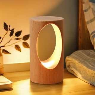 LEDの木製の電気スタンド、寝室のベッドサイドのナイトライト、調光可能なLed照
