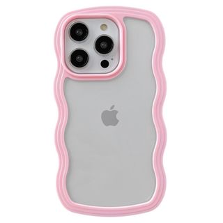 iPhone 14 Pro用ケース かわいいカーリーウェーブ フレーム ピンク