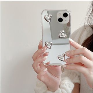 iPhoneケース iPhone15 ハート シルバー メタル 鏡面加工 韓国