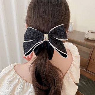 ❤️人気商品❤️バナナクリップ ブラック 大きめ リボン 冠婚葬祭 ヘアアクセ