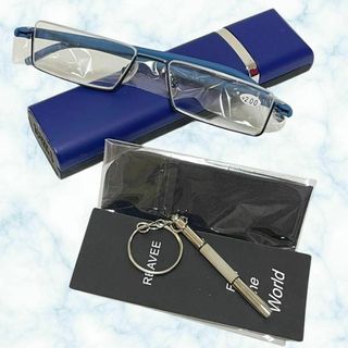 老眼鏡 ブルー ハーフリム「+2.0」 携帯用 超軽量 度数 [REAVEE]
