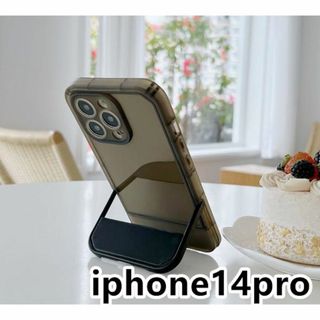 iphone14proケース スタンド付き　半透明 ブラック321