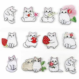 ZiSyouMa 12枚セット ねこ ワッペン アイロン 猫 動物 アップリケ 