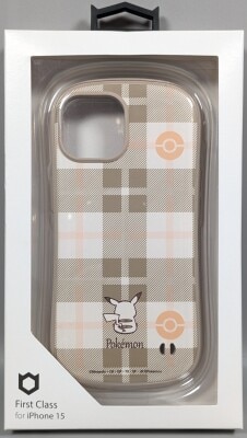 Hamee iFace First Class for iPhone15 ポケットモンスター ピカチュウ チェック ベージュ ネイビー