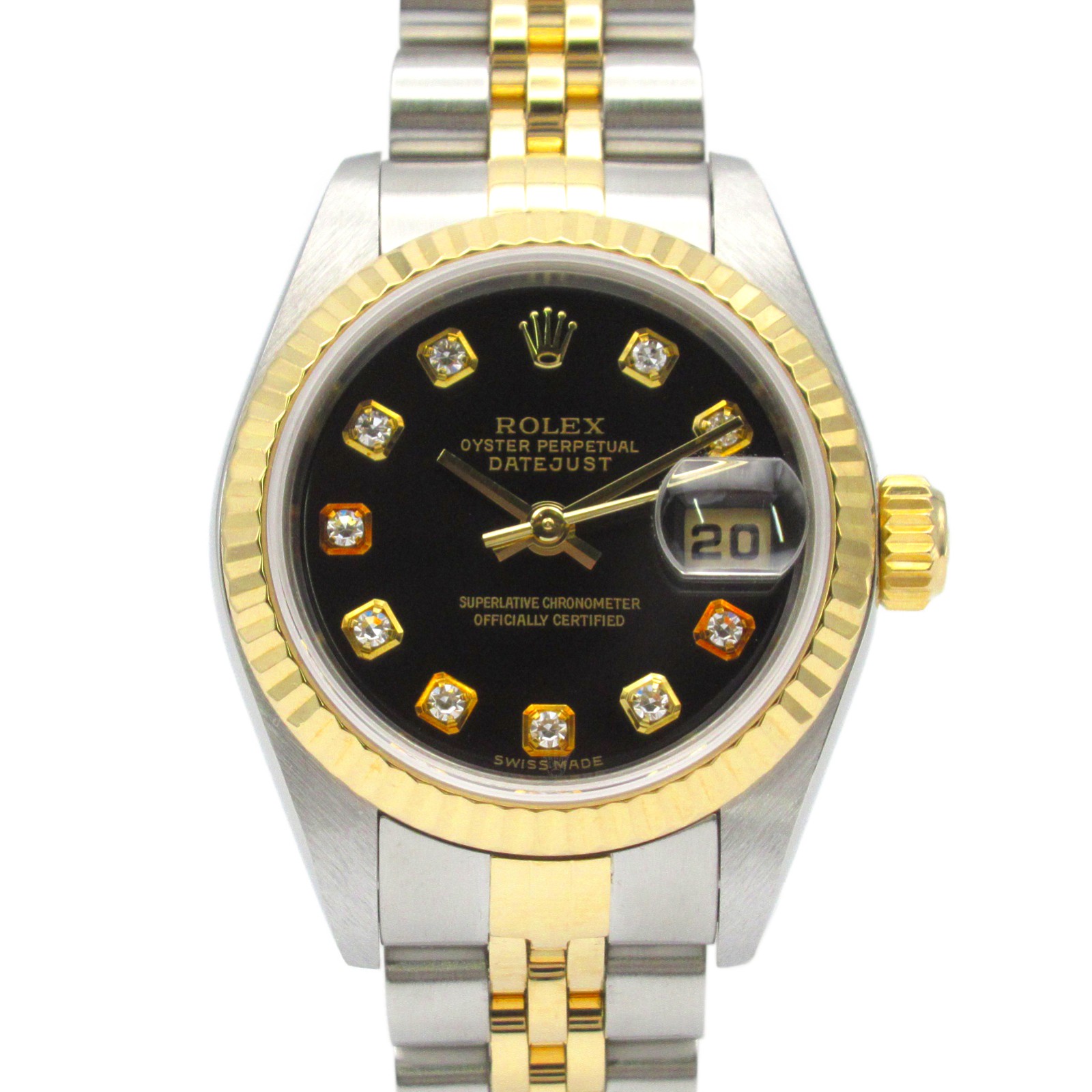 ロレックス ROLEX デイトジャスト 10Pダイヤ Y番 腕時計 時計 K18（イエローゴールド） ステンレススチール レディース ブラック系 NP 79173G 【中古】